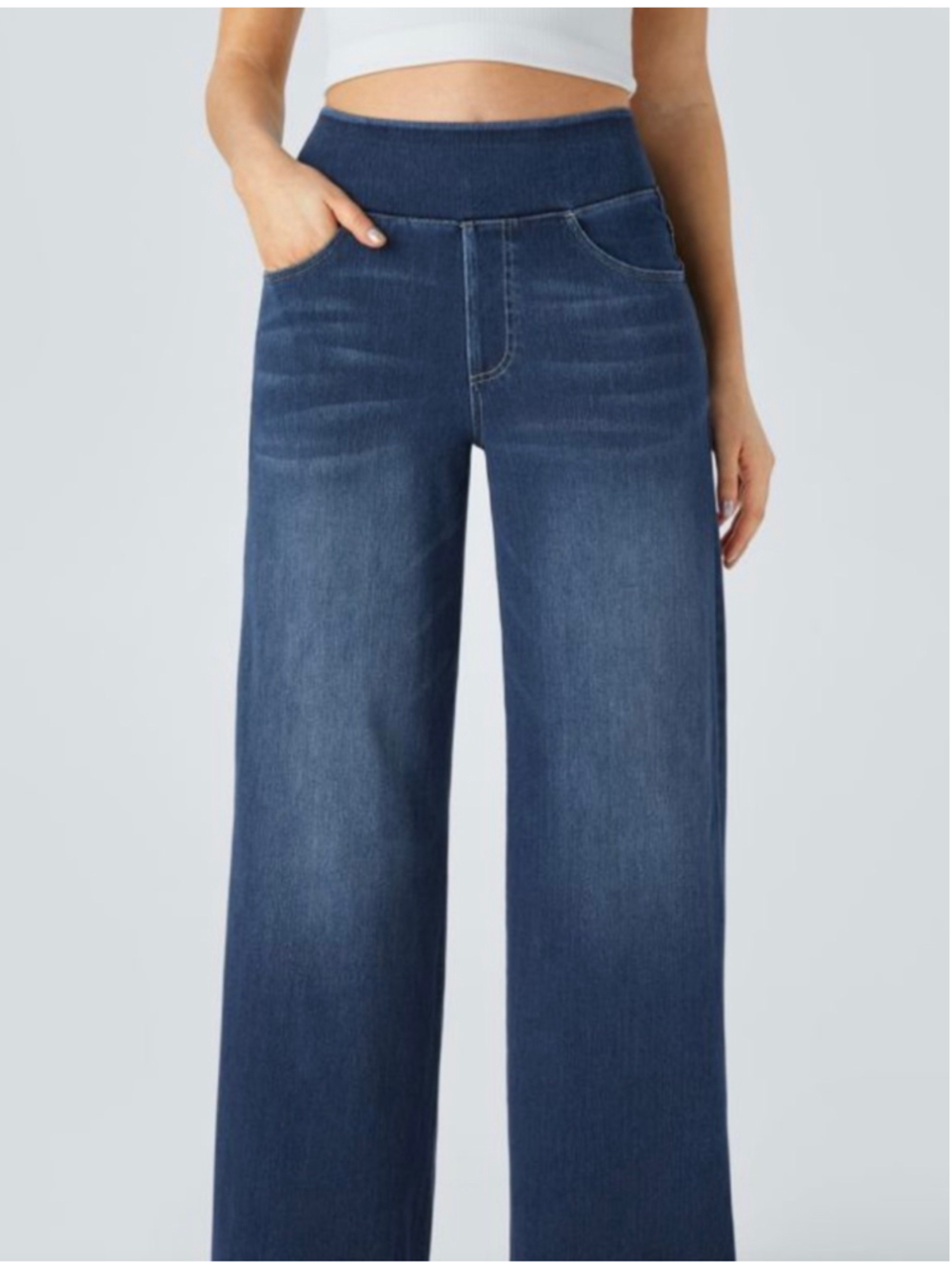 Halara Flex Denim High Waist Wide Leg Pant Stretch Jean Med NWT Streetwear Comfy